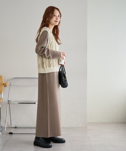 セール】【サイズ展開あり】フリンジベスト付ニットワンピース