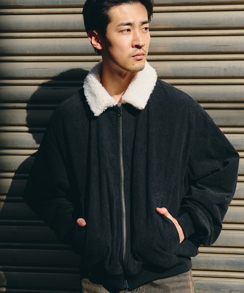 セール】【完売間近】襟ボア コーデュロイ ショートブルゾン/Sherpa