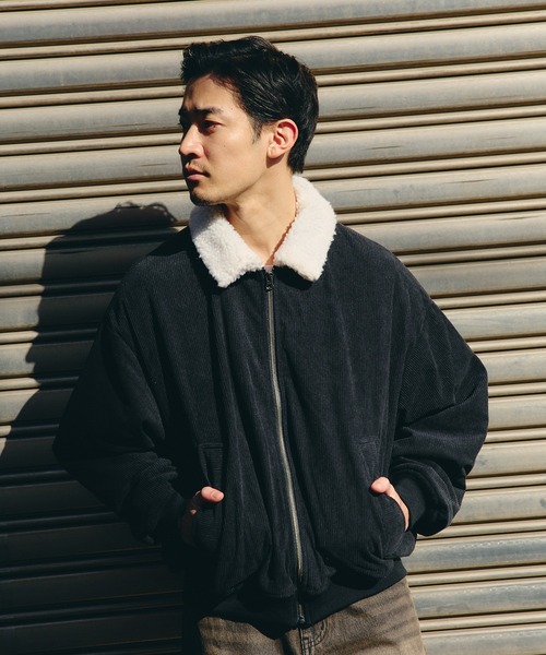 セール】【完売間近】襟ボア コーデュロイ ショートブルゾン/Sherpa