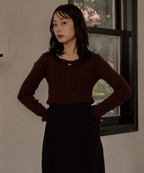 mideal(マイディール)の「long sleeve rib knit / ロングスリーブリブニット(ニット/セーター・レディース・ライトブラウン/ブルーグリーン/カーキ/ライトグレー/ダークブラウン/ピンク/ボルドー/グレイッシュブルー/アイボリー/ベージュ・FREE)」の4枚目の写真