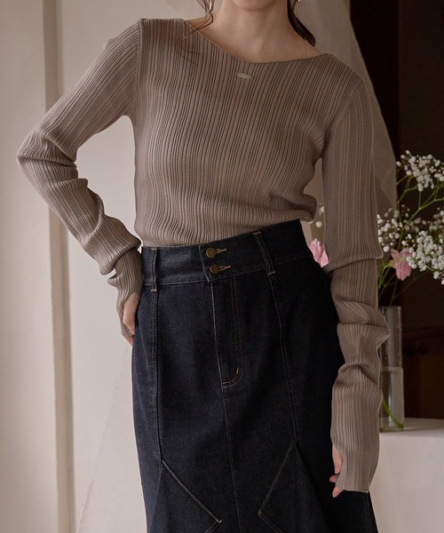 mideal(マイディール)の「long sleeve rib knit / ロングスリーブリブニット(ニット/セーター・レディース・ライトブラウン/ブルーグリーン/カーキ/ライトグレー/ダークブラウン/ピンク/ボルドー/グレイッシュブルー/アイボリー/ベージュ・FREE)」の6枚目の写真
