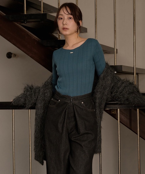 mideal(マイディール)の「long sleeve rib knit / ロングスリーブリブニット(ニット/セーター・レディース・ライトブラウン/ブルーグリーン/カーキ/ライトグレー/ダークブラウン/ピンク/ボルドー/グレイッシュブルー/アイボリー/ベージュ・FREE)」の8枚目の写真