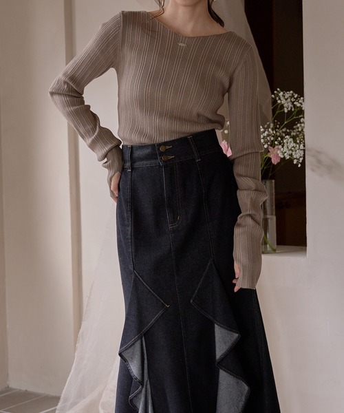 mideal(マイディール)の「long sleeve rib knit / ロングスリーブリブニット(ニット/セーター・レディース・ライトブラウン/ブルーグリーン/カーキ/ライトグレー/ダークブラウン/ピンク/ボルドー/グレイッシュブルー/アイボリー/ベージュ・FREE)」の13枚目の写真