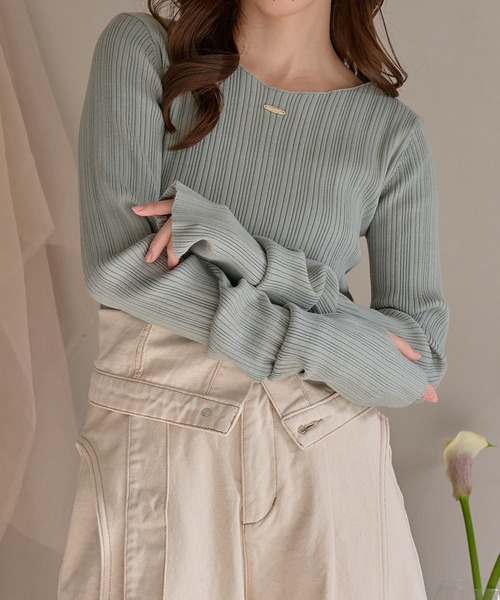 mideal(マイディール)の「long sleeve rib knit / ロングスリーブリブニット(ニット/セーター・レディース・ライトブラウン/ブルーグリーン/カーキ/ライトグレー/ダークブラウン/ピンク/ボルドー/グレイッシュブルー/アイボリー/ベージュ・FREE)」の12枚目の写真