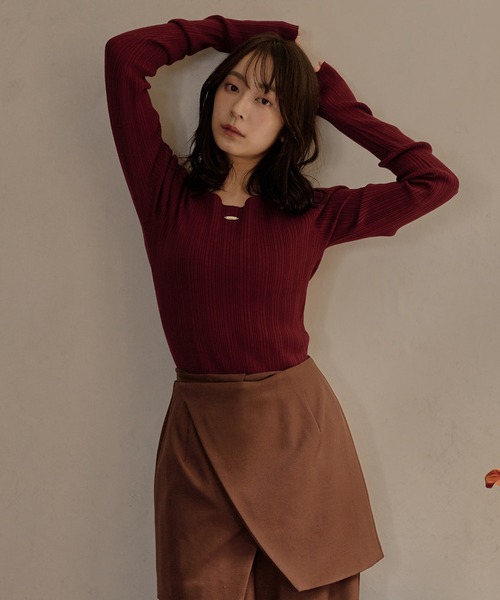 mideal(マイディール)の「long sleeve rib knit / ロングスリーブリブニット(ニット/セーター・レディース・ライトブラウン/ブルーグリーン/カーキ/ライトグレー/ダークブラウン/ピンク/ボルドー/グレイッシュブルー/アイボリー/ベージュ・FREE)」の15枚目の写真