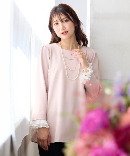 ローズティアラ（Rose Tiara）/【2WAY】【UVカット/防シワ】プリーツ袖カットソー 2WAY】【UVカット/防シワ】プリーツ袖カットソー（Tシャツ/カットソー