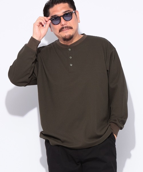 B&T CLUB(ビーティークラブ)の「B&T CLUB (ビーアンドティークラブ) SOLOTEX ワッフル ヘンリーネック 長袖 Tシャツ(Tシャツ/カットソー・メンズ・ネイビー/ホワイト/ブラック/カーキ・X1(3L~4L)/X2(4L~5L)/X3(6L~7L))」の16枚目の写真