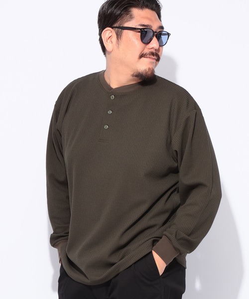 B&T CLUB(ビーティークラブ)の「B&T CLUB (ビーアンドティークラブ) SOLOTEX ワッフル ヘンリーネック 長袖 Tシャツ(Tシャツ/カットソー・メンズ・ネイビー/ホワイト/ブラック/カーキ・X1(3L~4L)/X2(4L~5L)/X3(6L~7L))」の19枚目の写真