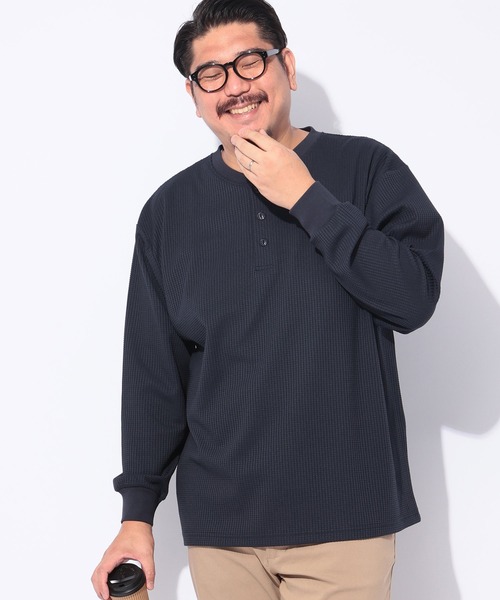 B&T CLUB(ビーティークラブ)の「B&T CLUB (ビーアンドティークラブ) SOLOTEX ワッフル ヘンリーネック 長袖 Tシャツ(Tシャツ/カットソー・メンズ・ネイビー/ホワイト/ブラック/カーキ・X1(3L~4L)/X2(4L~5L)/X3(6L~7L))」の21枚目の写真