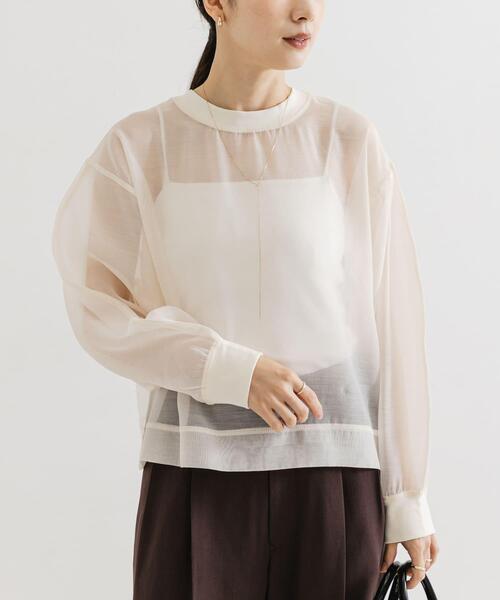 URBAN RESEARCH（アーバンリサーチ）の「オーガンジーシアートップス（Tシャツ/カットソー・レディース・オフホワイト/ブラック・FREE）」の4枚目の写真