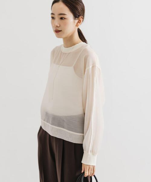 URBAN RESEARCH（アーバンリサーチ）の「オーガンジーシアートップス（Tシャツ/カットソー・レディース・オフホワイト/ブラック・FREE）」の7枚目の写真