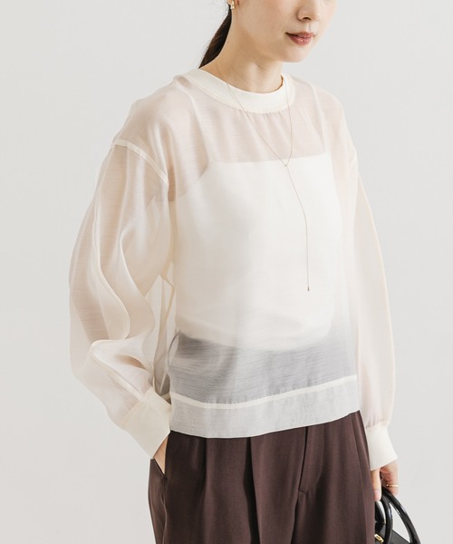 セール】オーガンジーシアートップス（Tシャツ/カットソー