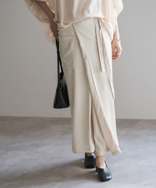 COGTHEBIGSMOKEコグ ザビッグスモークロングスカートホワイトベージュ COG THE BIGSMOKE/コグザビッグスモーク MINA DOUBLE WRAP SKIRT