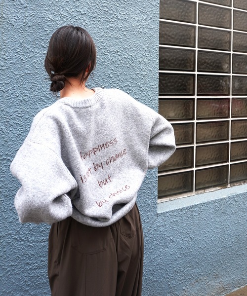 gossara（ゴサラ）の「手書き風ロゴPO（ニット/セーター・レディース・ネイビー/アイボリー/杢グレー・FREE）」の3枚目の写真