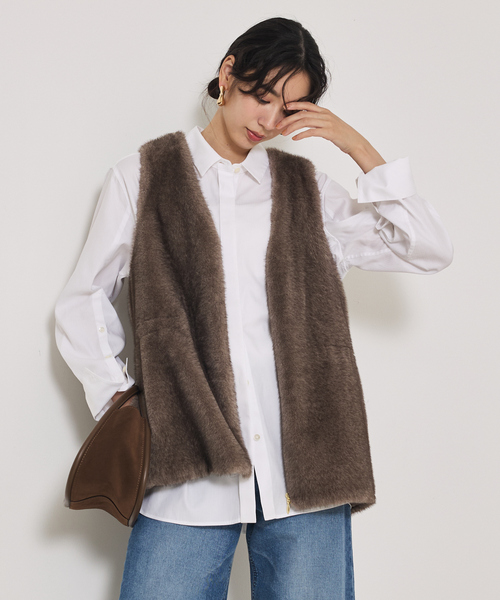 qualite（カリテ）の「ミンクライクファージレ/秋服/冬服/ファーベスト（ベスト・レディース・アイボリー/グレー系その他・フリー）」の12枚目の写真