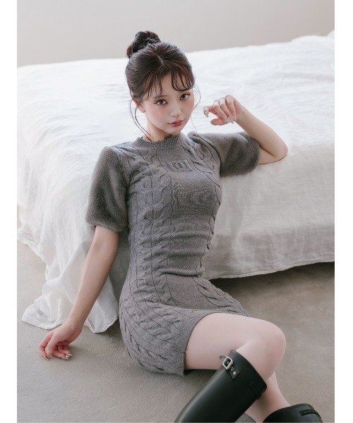 アームファーケーブルニットミニワンピース　darich ダーリッチ アームファーケーブルニットミニワンピース（ワンピース）｜Darich