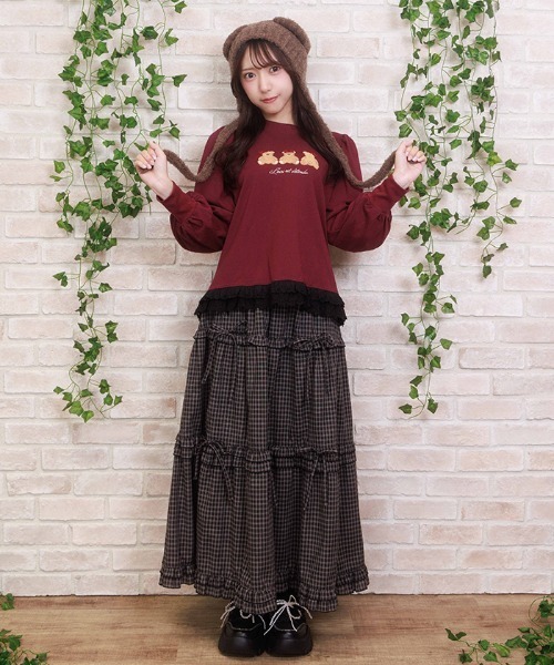 axes femme POETIQUE(アクシーズファムポエティック)の「リボン付ロングティアードスカート(スカート・レディース・ワイン/ブラック/グリーン・MEDIUM)」の6枚目の写真