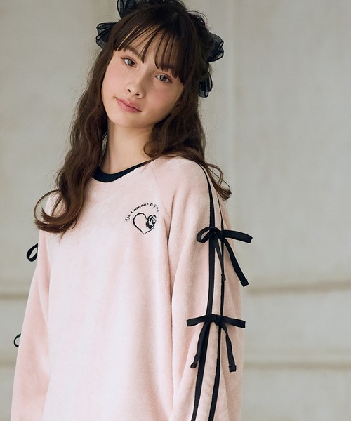 ラムフリース 袖リボンチュニックプルオーバー（スウェット