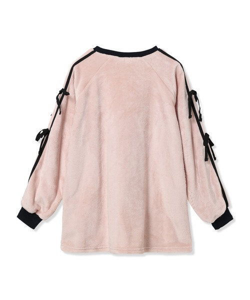 Amourire girl（アムリールガール）の「ラムフリース 袖リボンチュニックプルオーバー（スウェット・キッズ・ピンク/オフホワイト・160cm/150cm/140cm/130cm）」の3枚目の写真