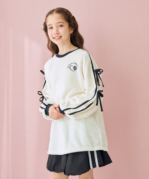 ラムフリース 袖リボンチュニックプルオーバー（スウェット