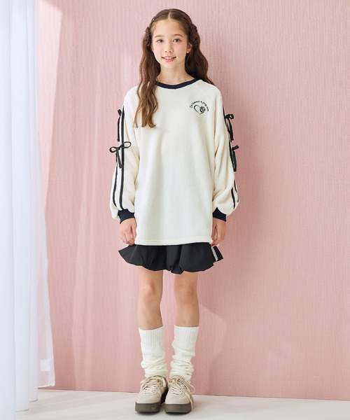 ラムフリース 袖リボンチュニックプルオーバー（スウェット