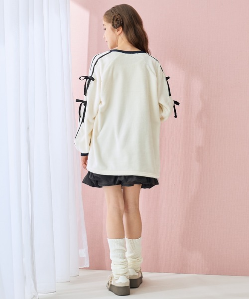 ラムフリース 袖リボンチュニックプルオーバー（スウェット