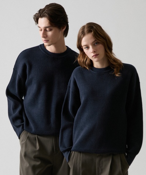 CLEL】Basic/Spray Rib Knit Crew Neck Knit / ベーシック/スプレー畦