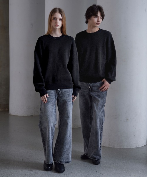 CLEL】Basic/Spray Rib Knit Crew Neck Knit / ベーシック/スプレー畦