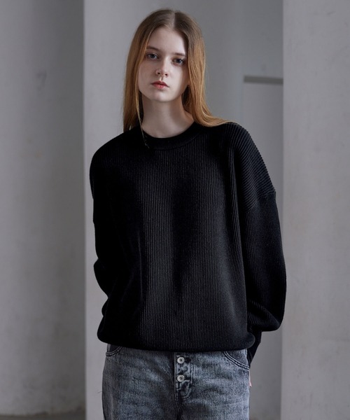 CLEL】Basic/Spray Rib Knit Crew Neck Knit / ベーシック/スプレー畦