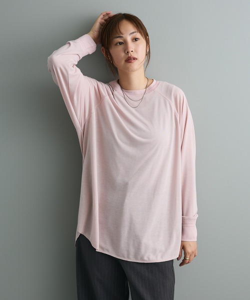 CRAFT STANDARD BOUTIQUE（クラフトスタンダードブティック）の「リブ切替ラグランチュニック（チュニック・レディース・ブラック/カーキ/ピンク・FREE）」の4枚目の写真