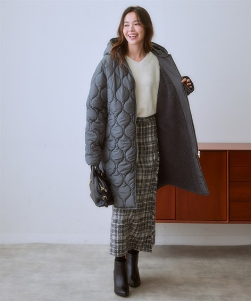 nissen（ニッセン）の「2WAYウェーブキルト裏ボアフーデットコート＜大きいサイズ有＞（その他アウター・レディース・モカ/チャコールグレー/ブラック/カーキ・S/M/L/LL/3L）」の11枚目の写真