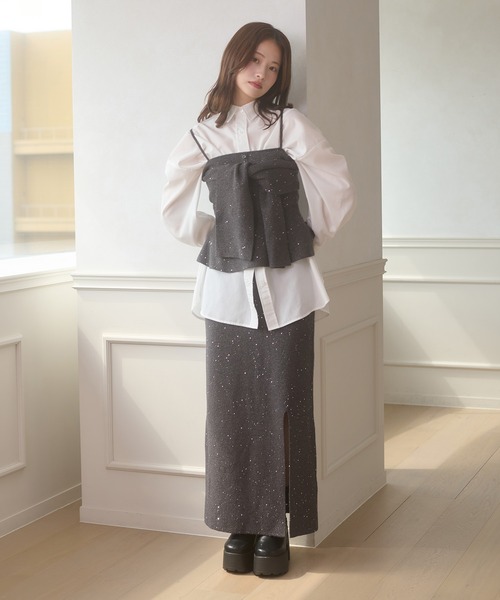 Ambre Neige(アンブルネージュ)の「sequins slit knit skirt / スパンコールスリットニットスカート(スカート・レディース・ナチュラル/チャコールグレー・FREE)」の17枚目の写真
