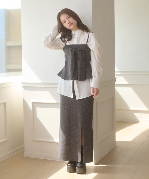 Ambre Neige(アンブルネージュ)の「sequins slit knit skirt / スパンコールスリットニットスカート(スカート・レディース・ナチュラル/チャコールグレー・FREE)」の8枚目の写真