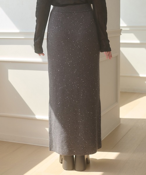 Ambre Neige(アンブルネージュ)の「sequins slit knit skirt / スパンコールスリットニットスカート(スカート・レディース・ナチュラル/チャコールグレー・FREE)」の12枚目の写真