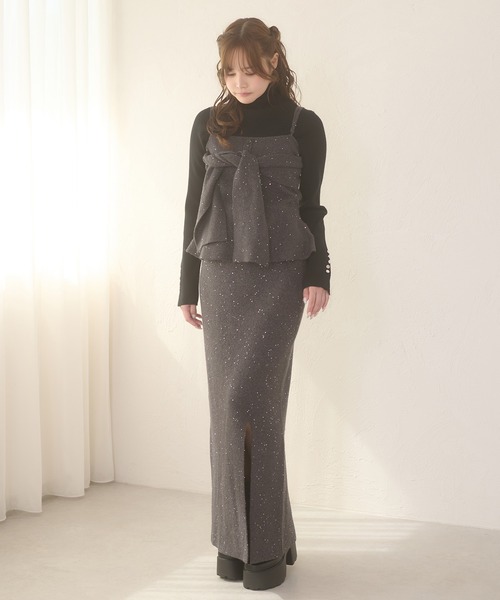 Ambre Neige(アンブルネージュ)の「sequins slit knit skirt / スパンコールスリットニットスカート(スカート・レディース・ナチュラル/チャコールグレー・FREE)」の3枚目の写真