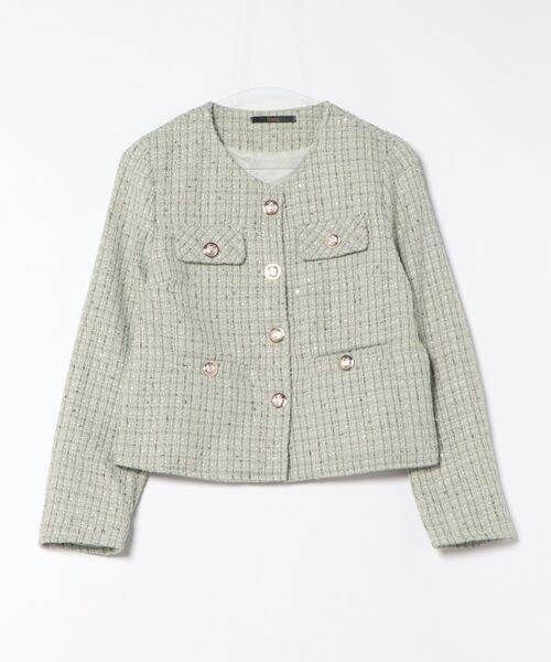 Ritzy（リッツィー）の「ゴールドボタン ノーカラーツィードジャケット（ノーカラージャケット・レディース・ミント/ホワイト・M/L）」の18枚目の写真