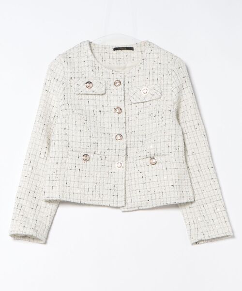 Ritzy（リッツィー）の「ゴールドボタン ノーカラーツィードジャケット（ノーカラージャケット・レディース・ミント/ホワイト・M/L）」の19枚目の写真