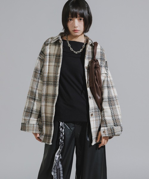 Chick（チック）の「Checkered Shirt Jacket / チェック柄シャツジャケット（カバーオール・レディース・ネイビー/ブラウン/アイボリー・FREE）」の2枚目の写真