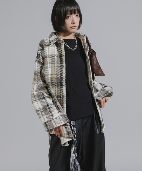 Chick（チック）の「Checkered Shirt Jacket / チェック柄シャツジャケット（カバーオール・レディース・ネイビー/ブラウン/アイボリー・FREE）」の5枚目の写真