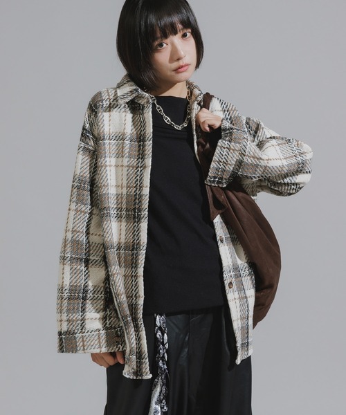 Chick（チック）の「Checkered Shirt Jacket / チェック柄シャツジャケット（カバーオール・レディース・ネイビー/ブラウン/アイボリー・FREE）」の22枚目の写真