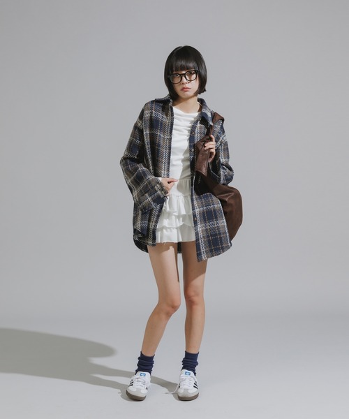 Chick（チック）の「Checkered Shirt Jacket / チェック柄シャツジャケット（カバーオール・レディース・ネイビー/ブラウン/アイボリー・FREE）」の14枚目の写真