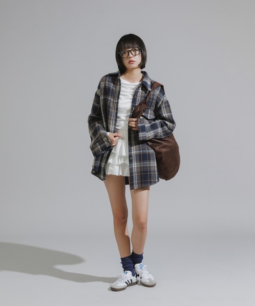 Chick（チック）の「Checkered Shirt Jacket / チェック柄シャツジャケット（カバーオール・レディース・ネイビー/ブラウン/アイボリー・FREE）」の19枚目の写真