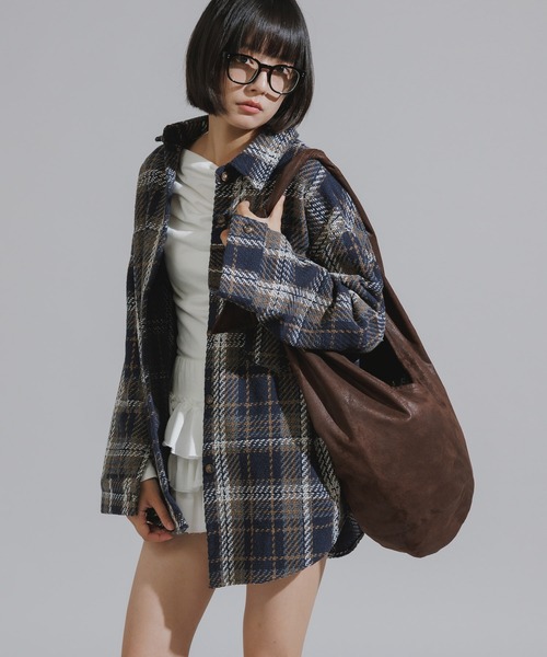 Chick（チック）の「Checkered Shirt Jacket / チェック柄シャツジャケット（カバーオール・レディース・ネイビー/ブラウン/アイボリー・FREE）」の17枚目の写真