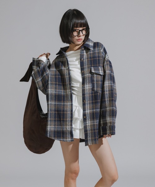 Chick（チック）の「Checkered Shirt Jacket / チェック柄シャツジャケット（カバーオール・レディース・ネイビー/ブラウン/アイボリー・FREE）」の12枚目の写真