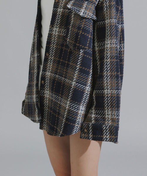 Chick（チック）の「Checkered Shirt Jacket / チェック柄シャツジャケット（カバーオール・レディース・ネイビー/ブラウン/アイボリー・FREE）」の20枚目の写真
