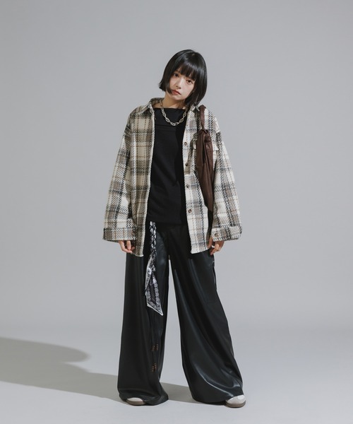 Chick（チック）の「Checkered Shirt Jacket / チェック柄シャツジャケット（カバーオール・レディース・ネイビー/ブラウン/アイボリー・FREE）」の6枚目の写真