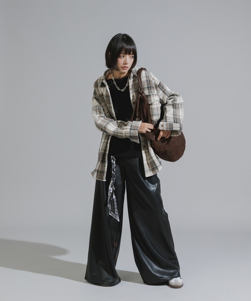 Chick（チック）の「Checkered Shirt Jacket / チェック柄シャツジャケット（カバーオール・レディース・ネイビー/ブラウン/アイボリー・FREE）」の8枚目の写真