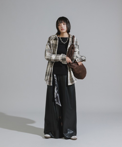 Chick（チック）の「Checkered Shirt Jacket / チェック柄シャツジャケット（カバーオール・レディース・ネイビー/ブラウン/アイボリー・FREE）」の9枚目の写真