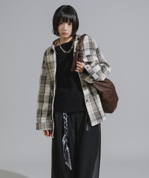 Chick（チック）の「Checkered Shirt Jacket / チェック柄シャツジャケット（カバーオール・レディース・ネイビー/ブラウン/アイボリー・FREE）」の15枚目の写真