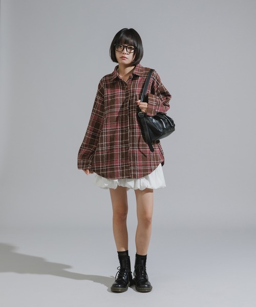 Chick（チック）の「Checkered Shirt Jacket / チェック柄シャツジャケット（カバーオール・レディース・ネイビー/ブラウン/アイボリー・FREE）」の21枚目の写真